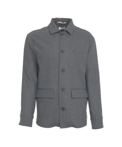 Paolo Pecora Pinstripe Overshirt With Classic Collar And Front Pocket Design In Gray