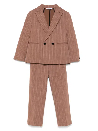 Paolo Pecora Kids' Pinstripe Suit In Brown