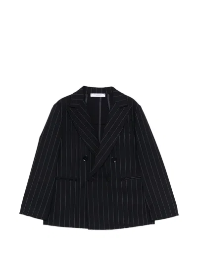 Paolo Pecora Kids' Pinstriped Double-breasted Blazer In Black