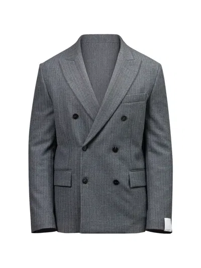 Paolo Pecora Pinstriped Double-breasted Blazer In Gray