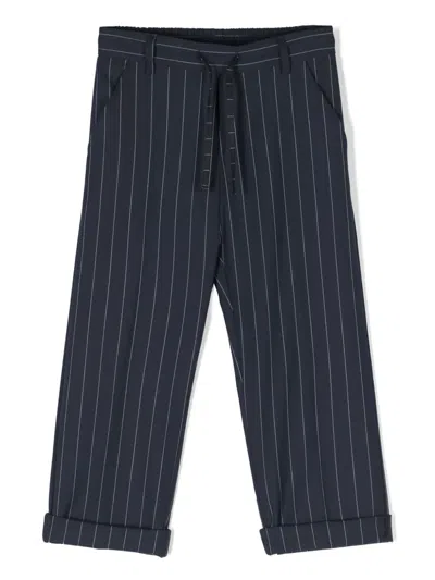 Paolo Pecora Kids' Pinstriped Drawstring Chinos In Blue