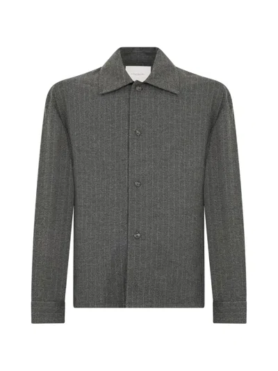 Paolo Pecora Pinstriped Loose-fit Shirt Jacket In Gray
