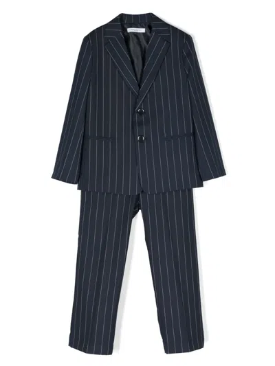 Paolo Pecora Kids' Pinstriped Single-breasted Suit In Blue