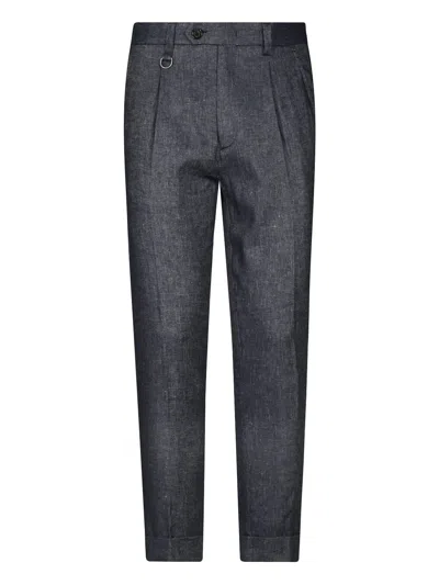 Paolo Pecora Tailored Grey Linen-blend Trousers With Pleats In Gray