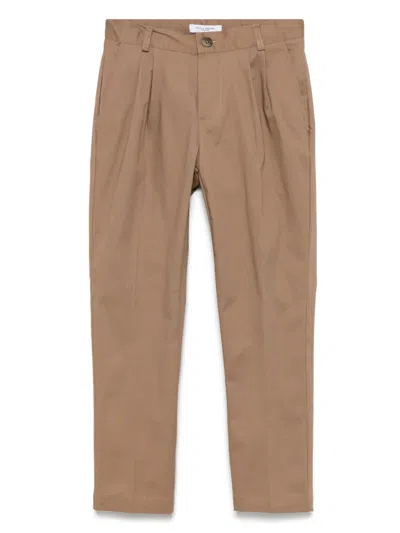 Paolo Pecora Kids' Pleated Tapered Trousers In Brown