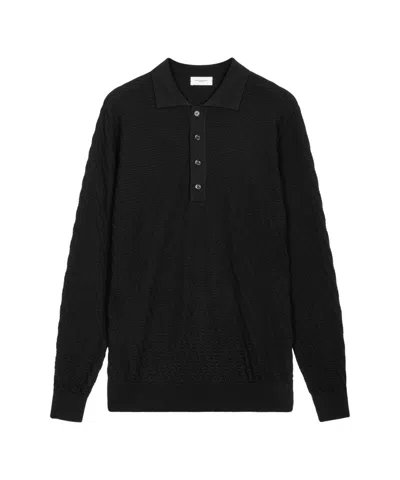 Paolo Pecora Polo Collar Knit Sweater With Button Closure In Black