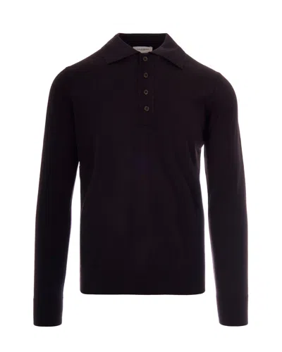 Paolo Pecora Long Sleeve Knit Polo Shirt In Burgundy