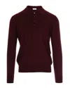 Paolo Pecora Burgundy Long-sleeved Polo With Classic Collar In Burgundy