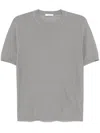 Paolo Pecora Grey Slub Knit T-shirt With Decorative Stitching In Animal Print