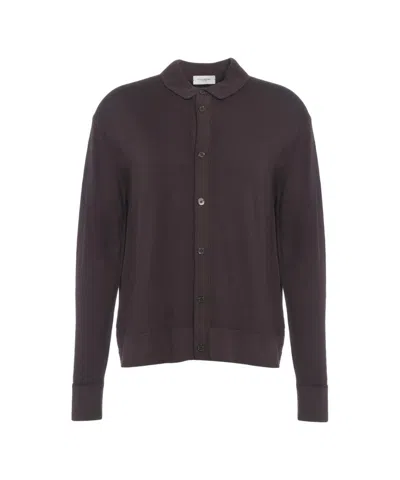 Paolo Pecora Refined Knit Shirt With Full Button Closure In Brown