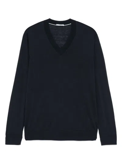Paolo Pecora Relaxed Fit Blue Sweatshirt With V-neck Design In Gold