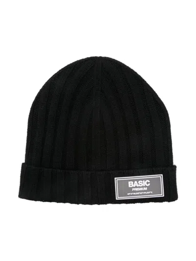 Paolo Pecora Kids' Rubberised-logo Beanie Hat In Black