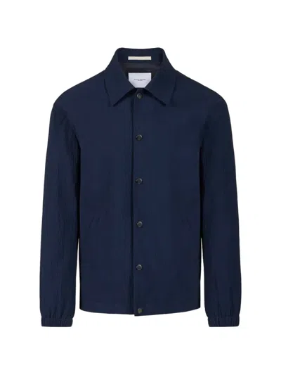 Paolo Pecora Seersucker Button-up Jacket In Blue