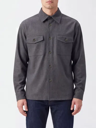 Paolo Pecora Long-sleeve Button-up Overshirt With Flap Pockets In Gray