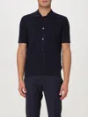 Paolo Pecora Short-sleeved Polo-style Knit Shirt With Textured Pattern In Blue