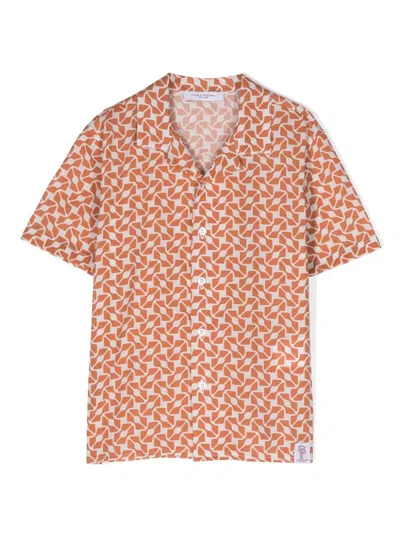Paolo Pecora Kids' Graphic-print Cotton Blend Shirt In Brown