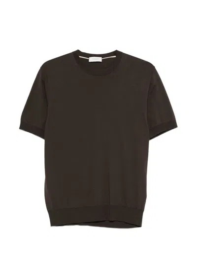 Paolo Pecora Short Sleeve Crew Neck Knit T-shirt In Brown