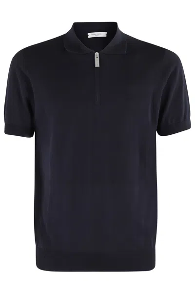 Paolo Pecora Short Sleeve Polo Shirt With Zip Collar In Blue
