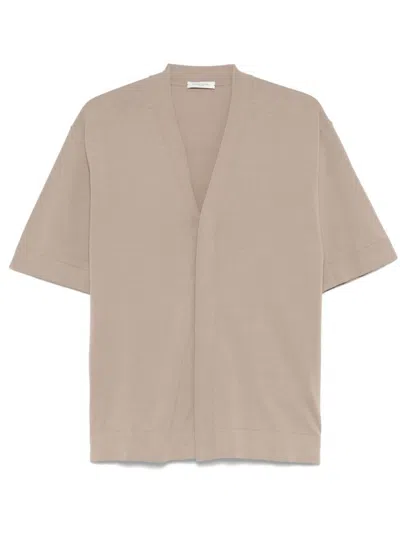 Paolo Pecora Short Sleeve V-neck Cardigan In Extrafine Cotton In Brown