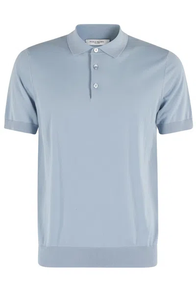 Paolo Pecora Short-sleeved Cotton Polo Shirt With Ribbed Detailing In Blue