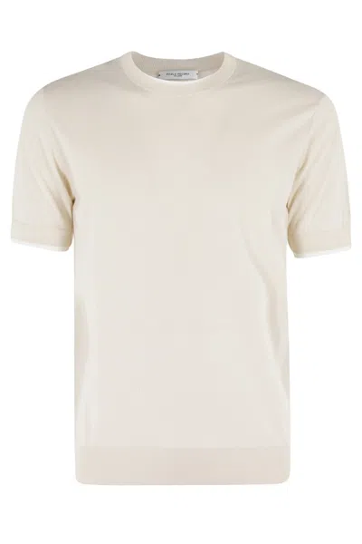 Paolo Pecora Short-sleeved Crew-neck Knit Top With Design In Neutrals