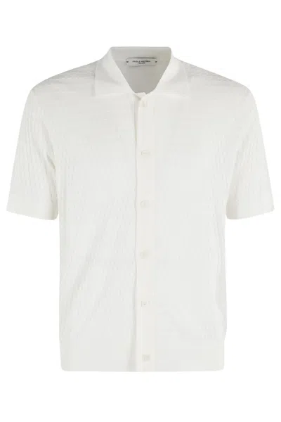 Paolo Pecora Short-sleeved Knit Shirt With Classic Collar In White