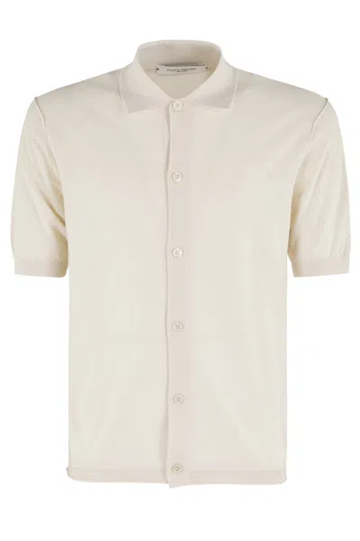 Paolo Pecora Short-sleeved Pointed Collar Shirt In Ultra-fine Cotton In Neutral