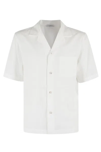 Paolo Pecora Short-sleeved Shirt With Classic Collar And Central Button Closure In Neutrals
