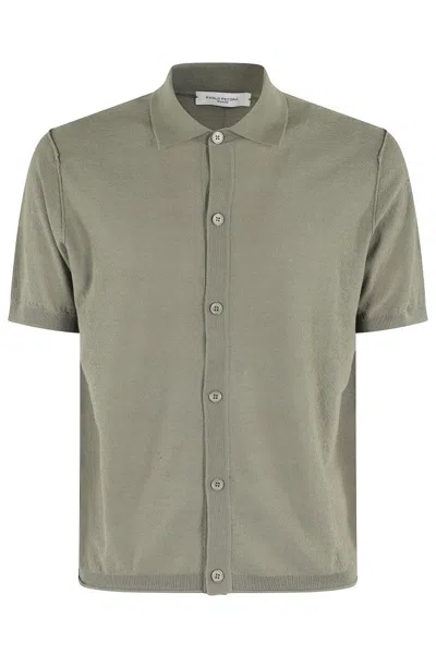 PAOLO PECORA SHORT-SLEEVED ULTRA-FINE COTTON SHIRT WITH POINTED COLLAR