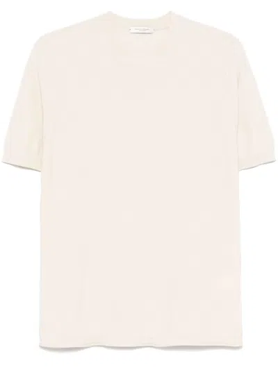 Paolo Pecora Slub Knit T-shirt With Classic Crew Neck In Neutral