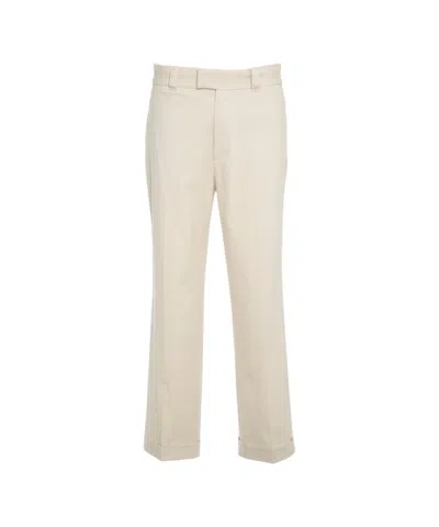 Paolo Pecora Straight-leg Chino Pants With Turned-up Hem And Minimalist Design In White