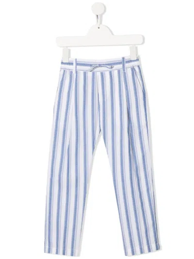 Paolo Pecora Kids' Stripe-print Drawstring-waist Trousers In Avio