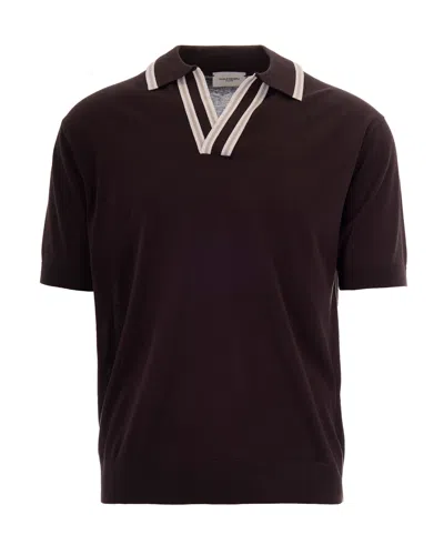 Paolo Pecora Striped Collar Knit Polo Shirt In Brown