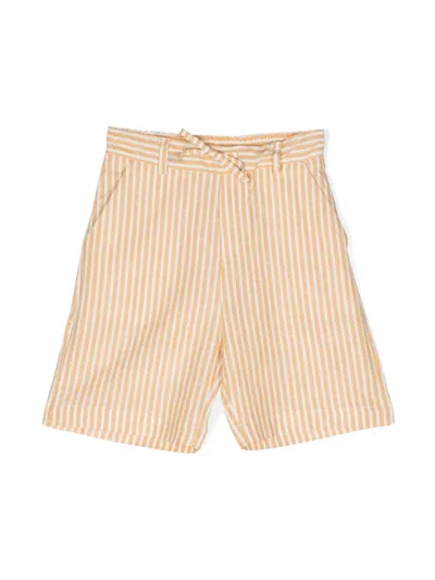 Paolo Pecora Kids' Striped Linen Blend Shorts In Yellow