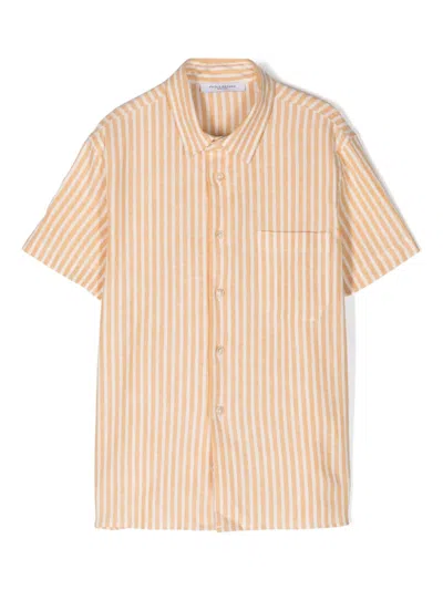 Paolo Pecora Kids' Striped Short-sleeve Shirt In Yellow