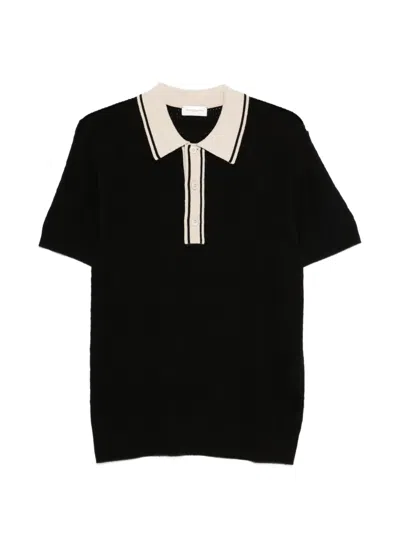Paolo Pecora Striped-collar Knitted Polo Shirt In Black