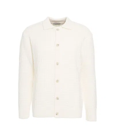 Paolo Pecora Structured Virgin Wool Cardigan With Classic Collar In White
