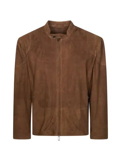 Paolo Pecora Suede Biker Jacket In Brown