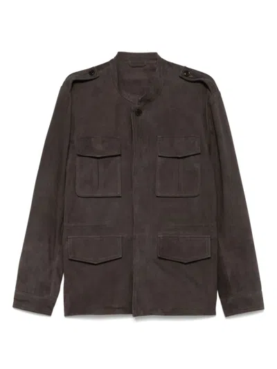 Paolo Pecora Suede Leather Parka Jacket With Classic Silhouette In Brown