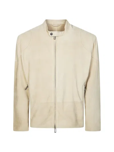 Paolo Pecora Suede-finish Panelled Jacket In Neutral
