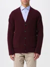Paolo Pecora Textured Knit Cardigan With Deep V-neck In Burgundy