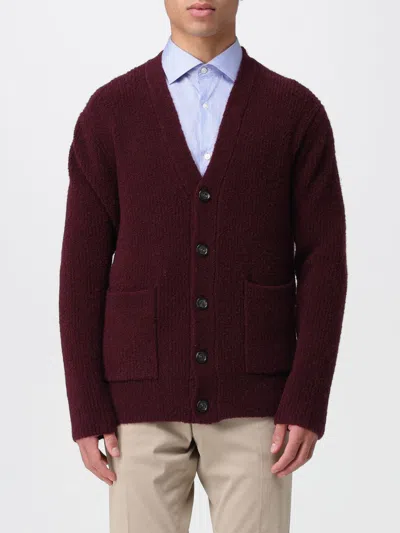 Paolo Pecora Textured Knit Cardigan With Deep V-neck In Burgundy
