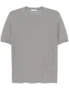 Paolo Pecora Grey Slub Knit T-shirt With Decorative Stitching In Animal Print