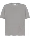 Paolo Pecora Grey Slub Knit T-shirt With Decorative Stitching In Animal Print