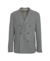Paolo Pecora Tailored Double-breasted Blazer With Flap Pockets And Structured Collar In Gray