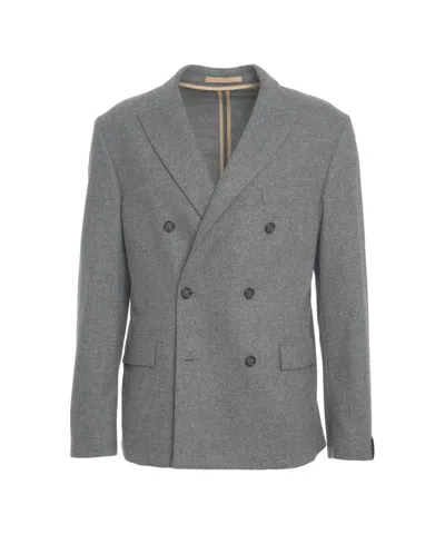 Paolo Pecora Tailored Double-breasted Blazer With Flap Pockets And Structured Collar In Gray