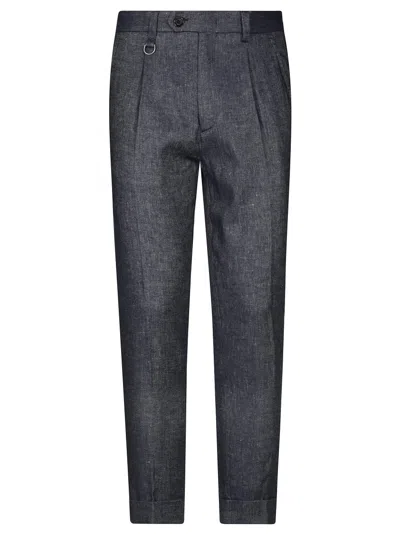 PAOLO PECORA TAILORED GREY LINEN-BLEND TROUSERS WITH PLEATS