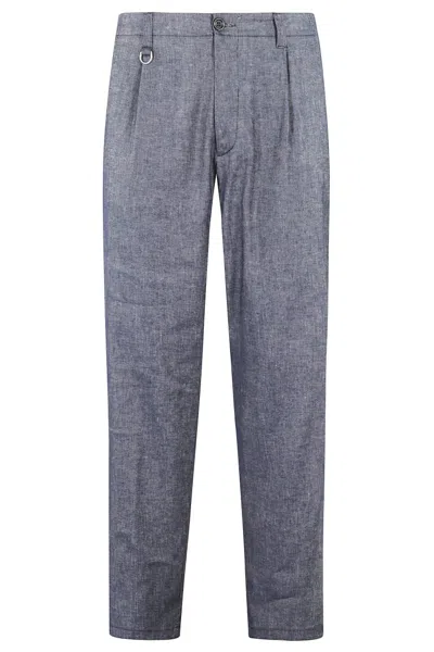 Paolo Pecora Tailored Stretch Linen Trousers With Classic Waistband In Blue