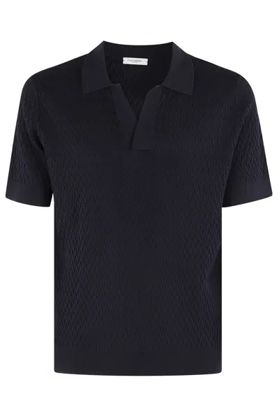 Paolo Pecora Textured Pattern Polo Shirt With Classic Collar In Blue
