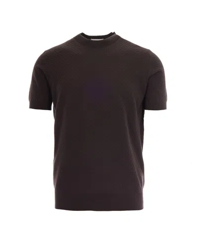 Paolo Pecora Textured Short-sleeve Knit Sweater In Brown